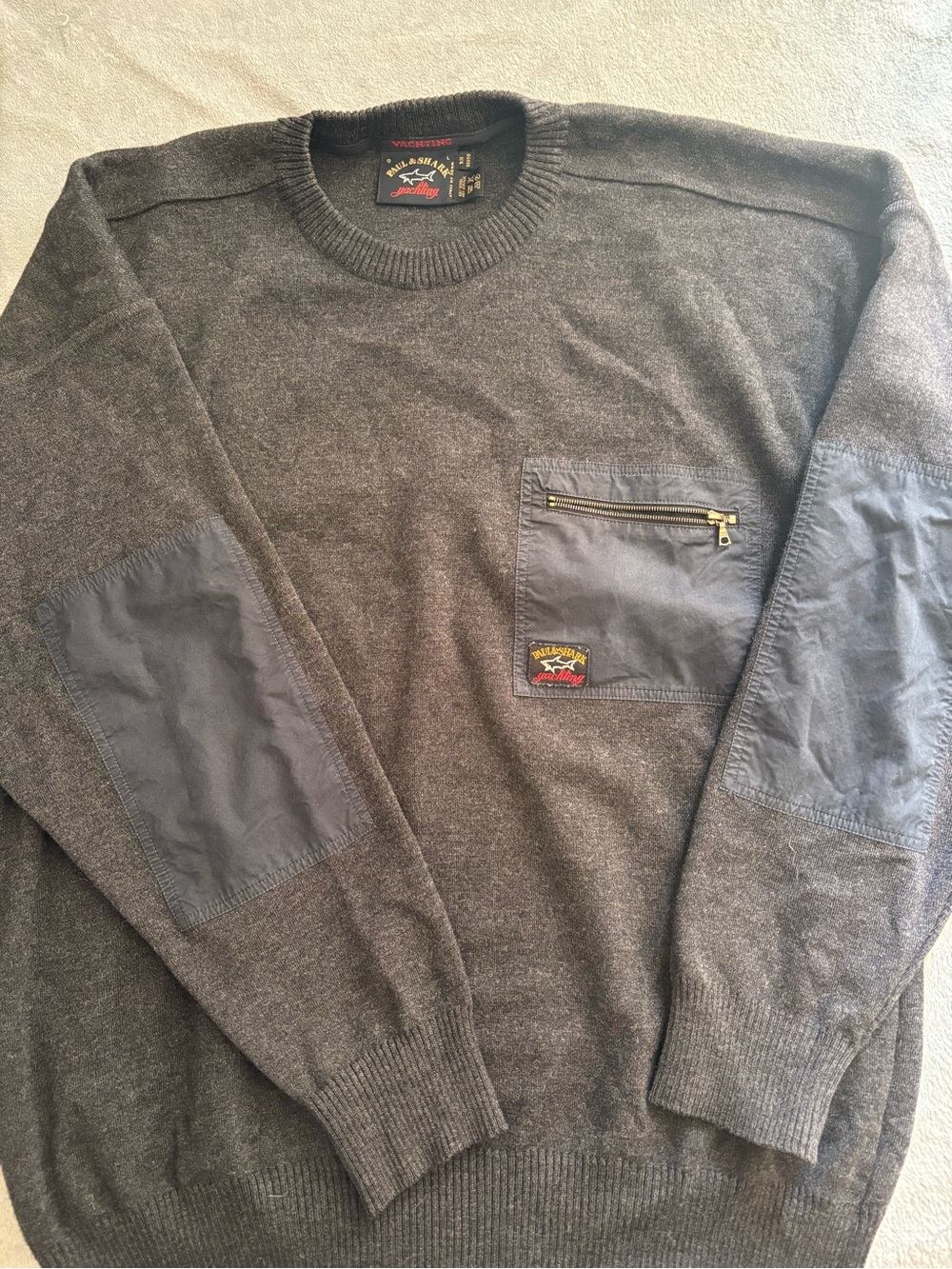 Paul & Shark Charcoal Gray Crewneck Yachting Sweater with Logo Tag